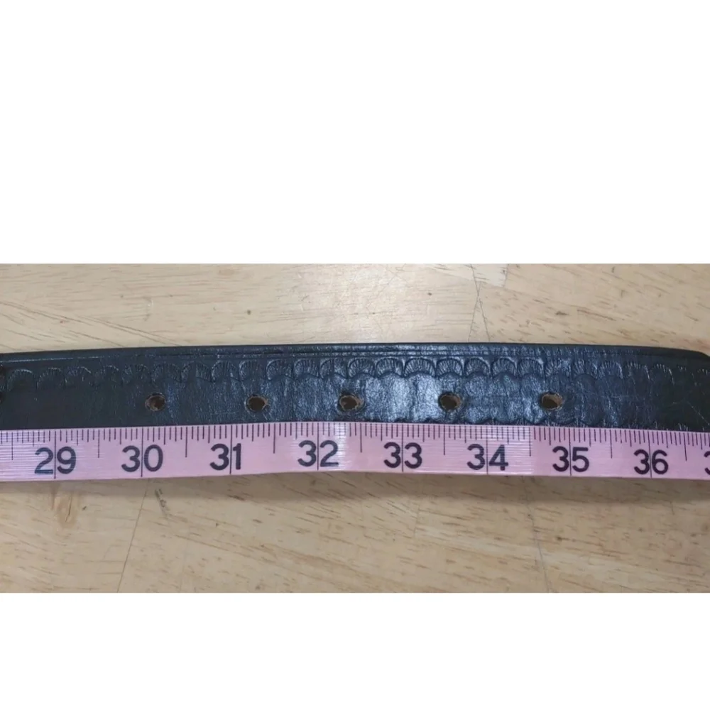 Y2k Black Leather Belt Red Pave Crystal USA Made Bling Buckle Adult 32 30